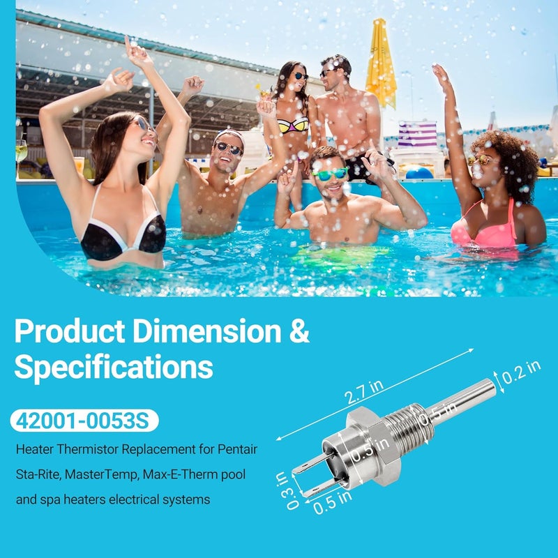 Funmit 42001-0053S Heater Thermistor Stainless Steel Replacement Part for Pentair Sta-Rite MasterTemp Max-E-Therm Pool and Spa Heater Elecrical System - Image 3