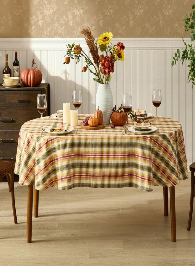 Newbridge Wheatfield Golden Yellow Tartan Spring Holiday Plaid Fabric Tablecloth, 60 x 84 Inch Oval, Red Green Check Country Farmhouse Plaid Washable Easy Care Table Cover - Image 2