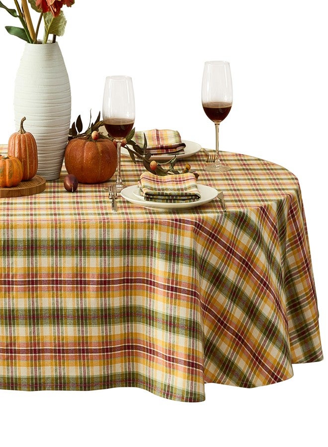 Newbridge Wheatfield Golden Yellow Tartan Spring Holiday Plaid Fabric Tablecloth, 60 x 84 Inch Oval, Red Green Check Country Farmhouse Plaid Washable Easy Care Table Cover - Image 1