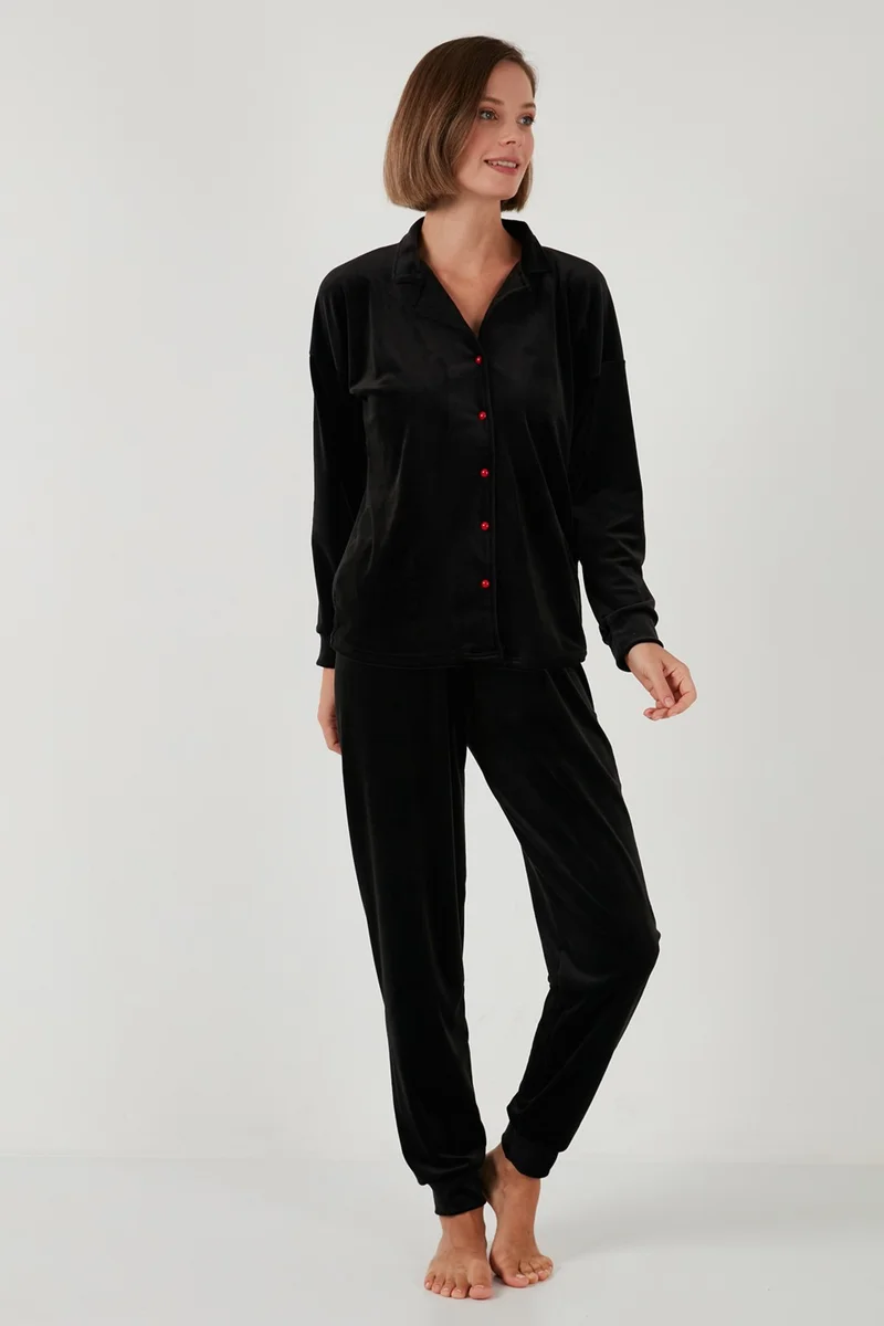 Lela Shiny Velvet Ribbed Pajama Set Women's Pajama Set 6097110