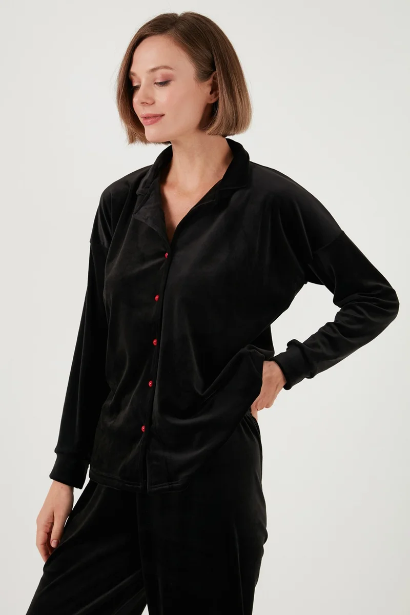 Lela Shiny Velvet Ribbed Pajama Set Women's Pajama Set 6097110