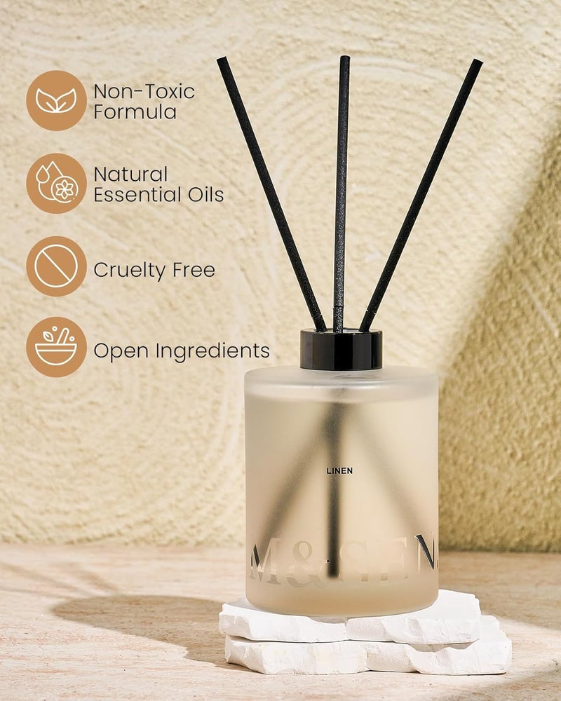 M&SENSE Linen Reed Diffuser Set - 16.9fl oz Large Room Scented Diffuser with Sticks, Long-Lasting Home Fragrance Gift for Bedroom, Bathroom & Office Décor - Image 3