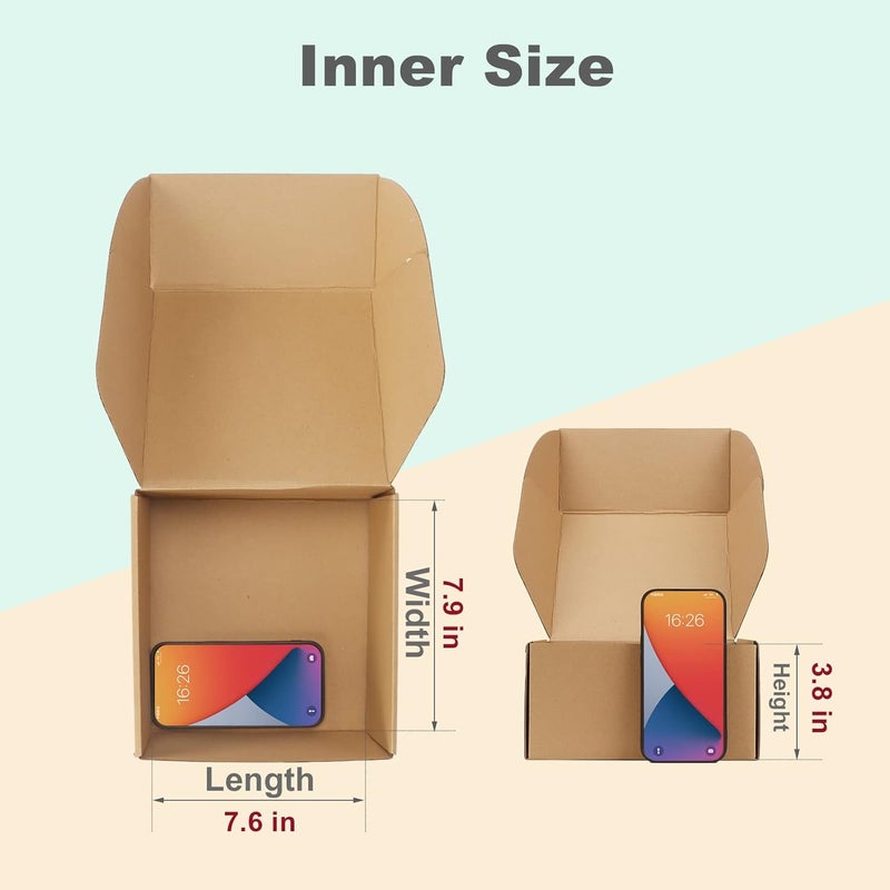 RLAVBL 25 Pack 8x8x4(20.4cmx20.4cmx10.2cm) Carton Shipping Boxes Small Brown Corrugated Cardboard Box for Packing Mailing - Image 3