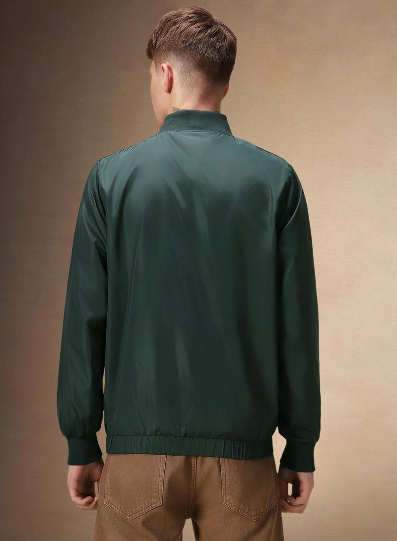 Dennis Lingo B-Green Regular Fit Men's Solid Rib Collar Full Sleeves Polyester Jacket with Zipper Closure  - Image 3