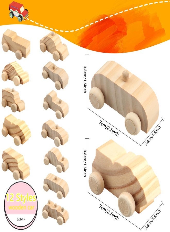 Haconba 36 Pack DIY Wooden Craft Car Unfinished Wood Car Paintable Small Wooden Vehicles for Home Activities Craft Projects Family Time Handicraft, 12 Styles - Image 2