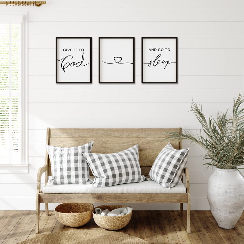 Houmury Set of 3 Framed Farmhouse Give it to God and Go to Sleep Signs 11x14â€ Above Bed Wall Decors for Bedroom Wood Signs (11x14 inches, Black) - Image 2