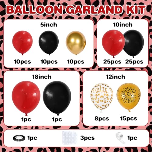 Vibzox Red and Black Cheetah Print Balloons Arch Kit Black Red Balloons Garland with 4D Foil Cheetah Balloon for Women Leopard Party Decor Baby Shower Bachelorette Girls Night Decorations - Image 5