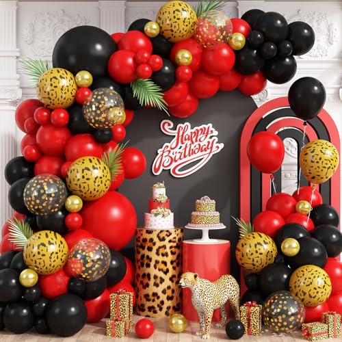 Vibzox Red and Black Cheetah Print Balloons Arch Kit Black Red Balloons Garland with 4D Foil Cheetah Balloon for Women Leopard Party Decor Baby Shower Bachelorette Girls Night Decorations - Image 1