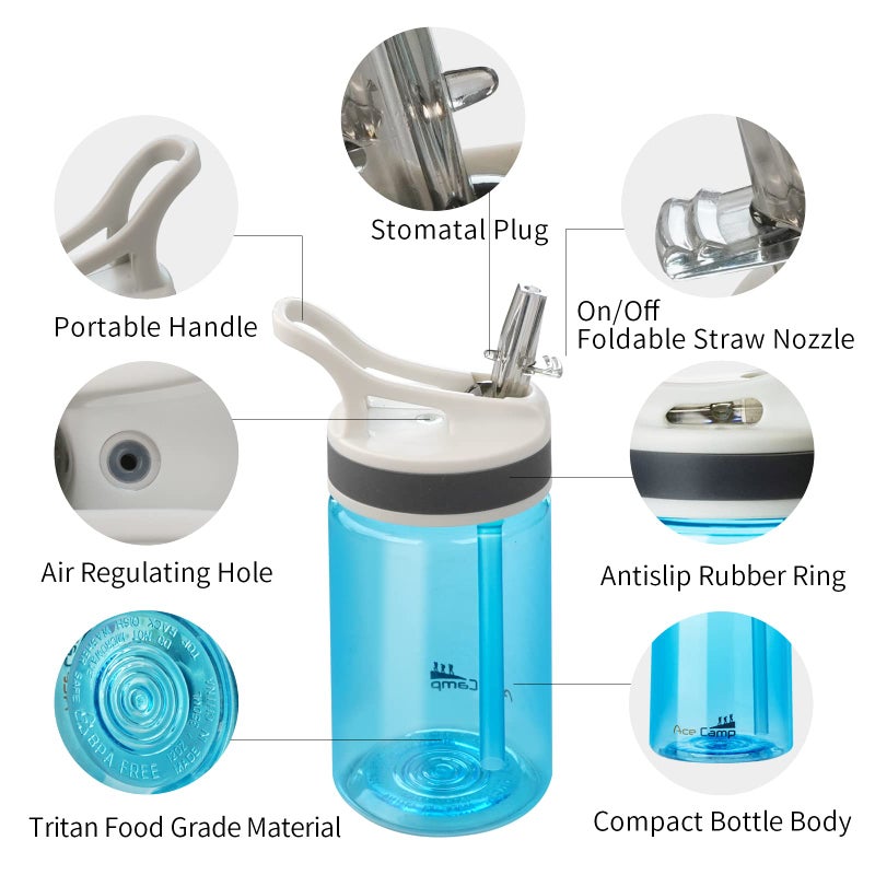 AceCamp 2 Pack-Kids Water Bottle with Straw for School Kids Boys Girls,12OZ Children Toddler Water Bottle Small with clip Tritan BPA Free for Backpack Outdoor Sports Travel Portable and Leakproof - Image 3