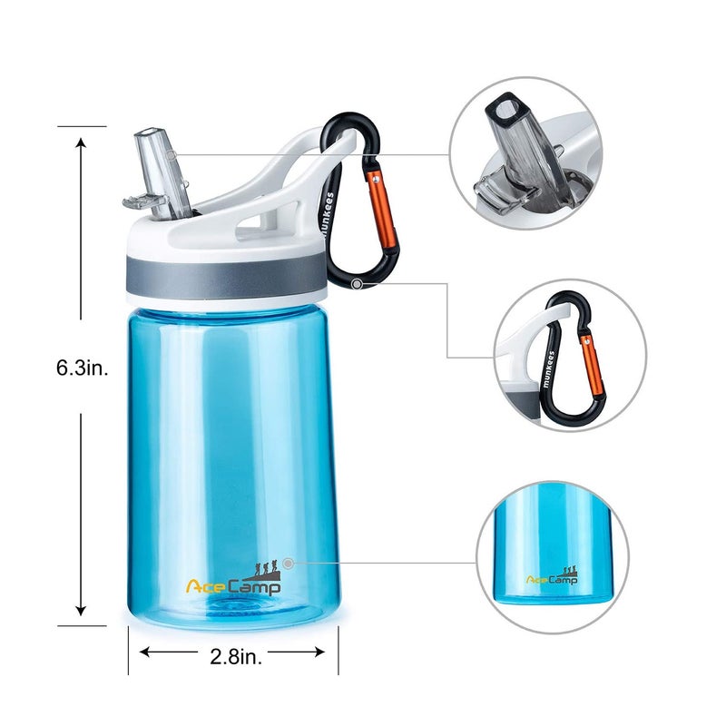 AceCamp 2 Pack-Kids Water Bottle with Straw for School Kids Boys Girls,12OZ Children Toddler Water Bottle Small with clip Tritan BPA Free for Backpack Outdoor Sports Travel Portable and Leakproof - Image 2