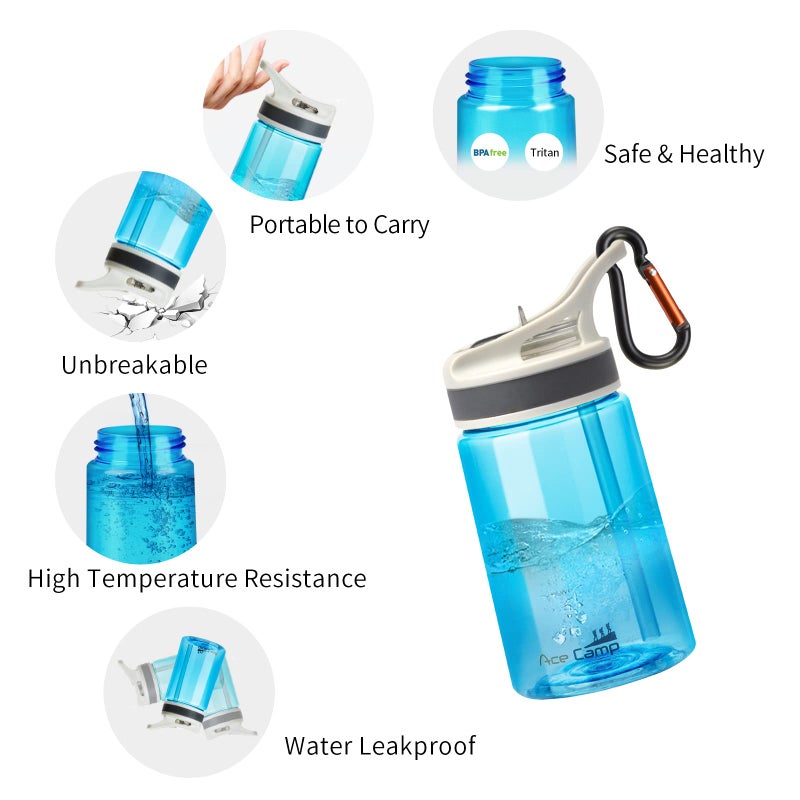 AceCamp 2 Pack-Kids Water Bottle with Straw for School Kids Boys Girls,12OZ Children Toddler Water Bottle Small with clip Tritan BPA Free for Backpack Outdoor Sports Travel Portable and Leakproof - Image 4