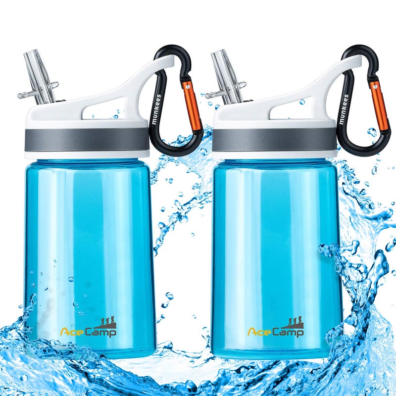 AceCamp 2 Pack-Kids Water Bottle with Straw for School Kids Boys Girls,12OZ Children Toddler Water Bottle Small with clip Tritan BPA Free for Backpack Outdoor Sports Travel Portable and Leakproof - Image 1