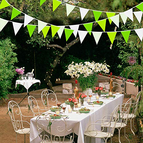 Festiko®12 Flags Green and White Banner Party Decorations Triangle Flag Banner Pennant Bunting Garland for Wedding Birthday Home Nursery Outdoor Garden Hanging Festivals Decoration - Image 2