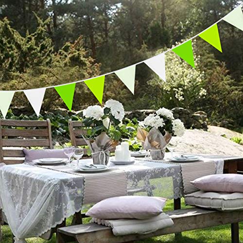 Festiko®12 Flags Green and White Banner Party Decorations Triangle Flag Banner Pennant Bunting Garland for Wedding Birthday Home Nursery Outdoor Garden Hanging Festivals Decoration - Image 3