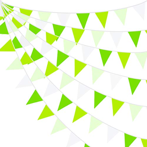 Festiko®12 Flags Green and White Banner Party Decorations Triangle Flag Banner Pennant Bunting Garland for Wedding Birthday Home Nursery Outdoor Garden Hanging Festivals Decoration - Image 1