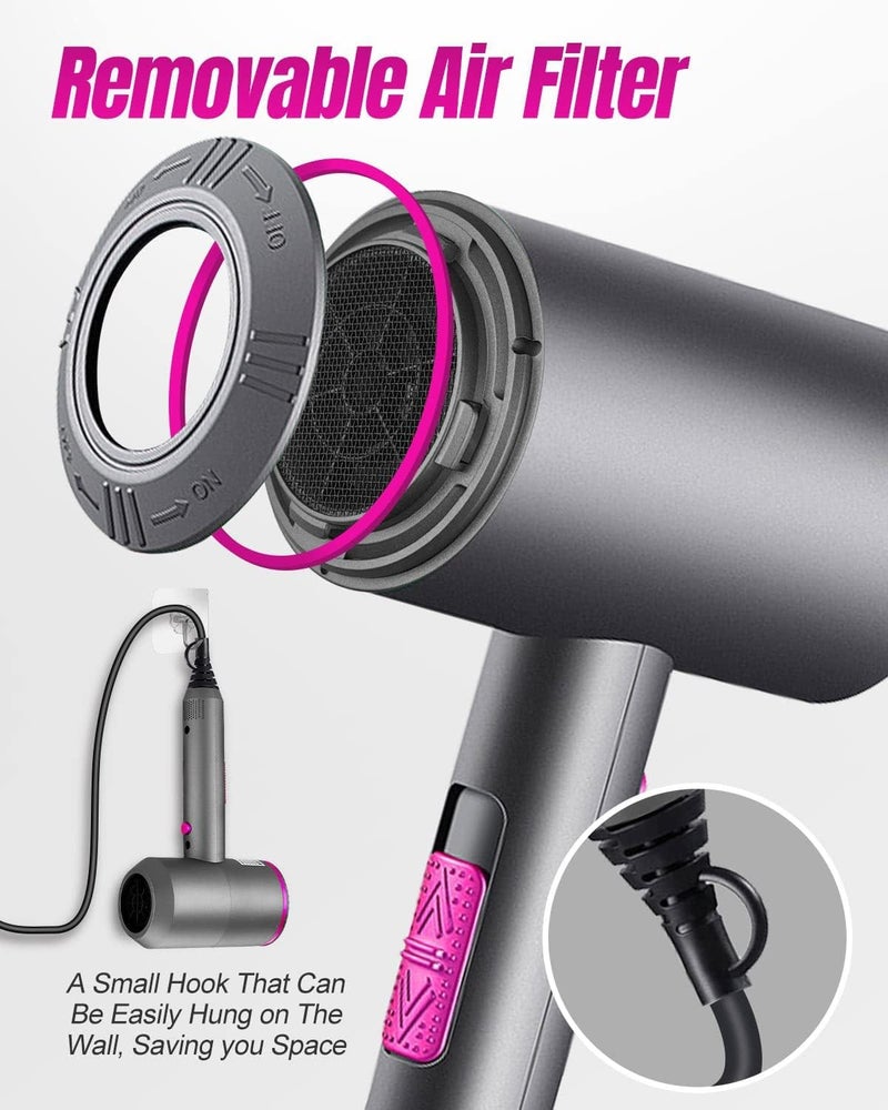 NALACAL Professional Hair Dryer, Fast Drying Ionic Hairdryer with 2 Speed 3 Heat Setting and Cool Shot Button, Blow Dryer with 1 Diffuser & 2 Concentrator for Multi Women Man Hairstyles Gray - Image 4