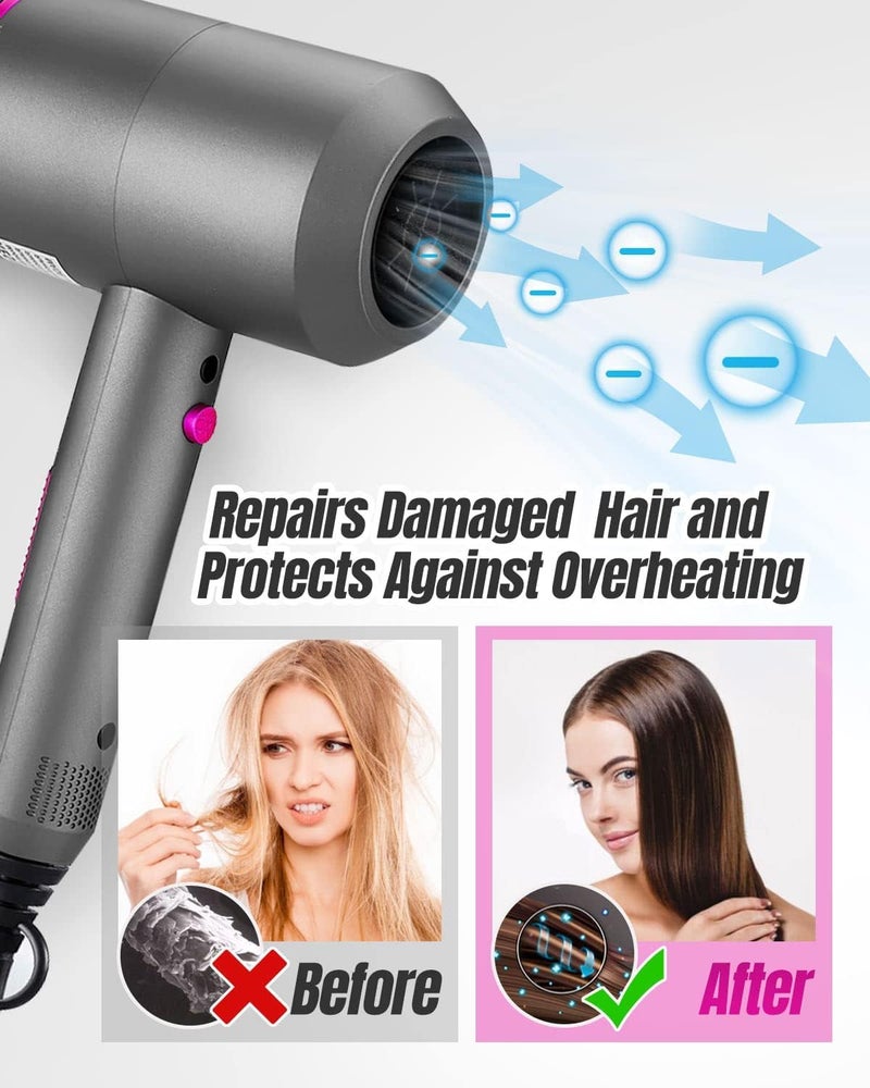 NALACAL Professional Hair Dryer, Fast Drying Ionic Hairdryer with 2 Speed 3 Heat Setting and Cool Shot Button, Blow Dryer with 1 Diffuser & 2 Concentrator for Multi Women Man Hairstyles Gray - Image 3