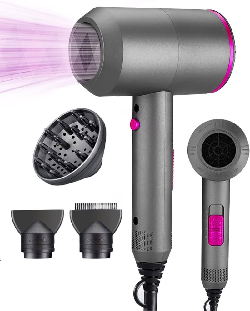 NALACAL Professional Hair Dryer, Fast Drying Ionic Hairdryer with 2 Speed 3 Heat Setting and Cool Shot Button, Blow Dryer with 1 Diffuser & 2 Concentrator for Multi Women Man Hairstyles Gray - Image 1
