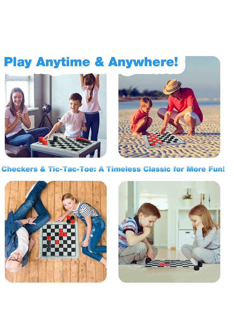 SYOSI - Giant Checkers Set - 3 in 1 Tic Tac Toe Game Board for Adults and Kids with 24 Checker Pieces Reversible Rug - Indoor and Outdoor Games for Family and Party - Gift for Kids (Grey) - Image 1