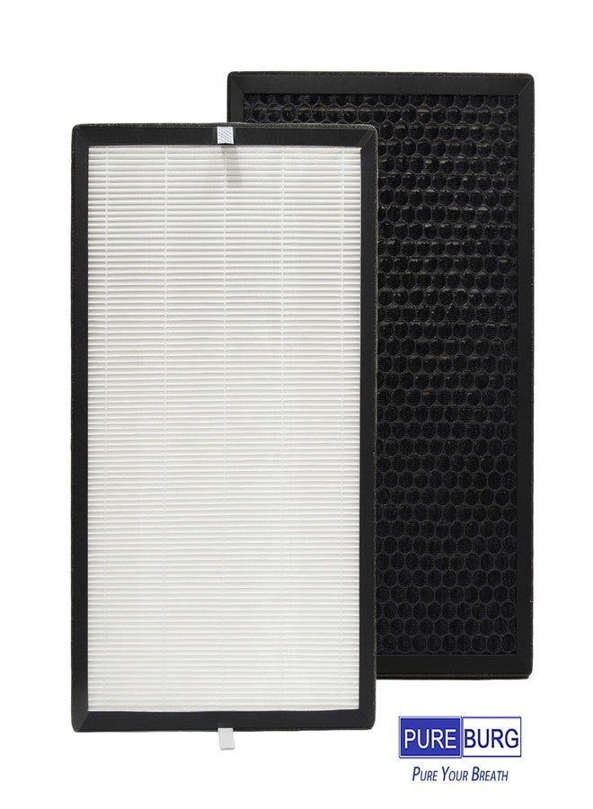 PUREBURG فلتر بديل من بيوربيرغ متوافق مع جهاز تنقية الهواء نيوباد KJ-460، عبوة من قطعتين، فلتر H13 HEPA كربون نشط، ترشيح ثنائي المراحل ثلاثي المراحل - Image 2
