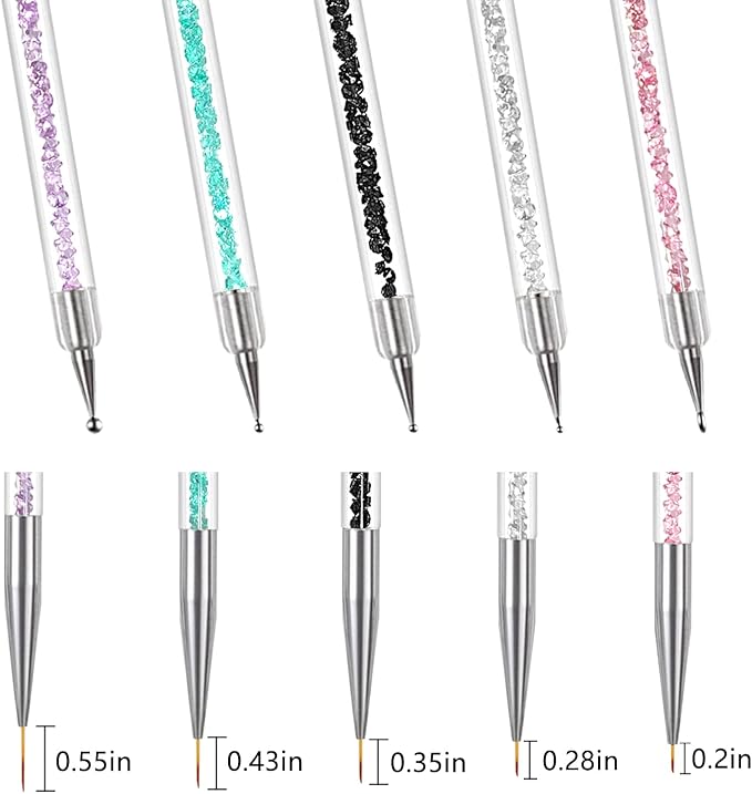 OWill Function Nail Brush for Dotting Drawing Painting Tools Liner Design Nail Art with Glitter Handle - Image 3