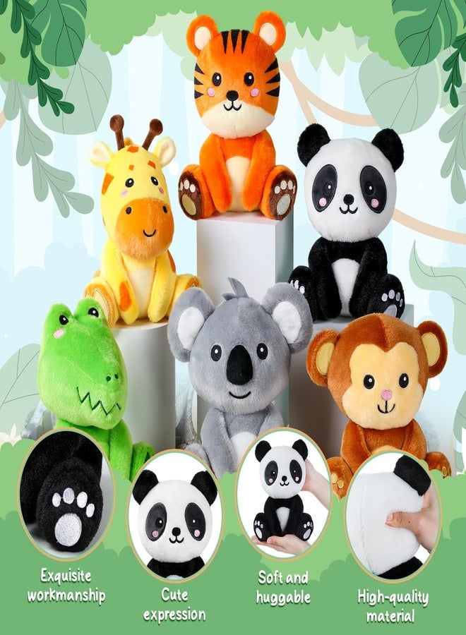 RoundFunny 6 Pcs Small Stuffed Safari Animals Bulk, 7 Inch Jungle Animals Stuffed Toys, Plush Panda Crocodile Monkey Giraffe Tiger Elephant for Baby Shower Safari Jungle Themed Party Student Award - Image 3