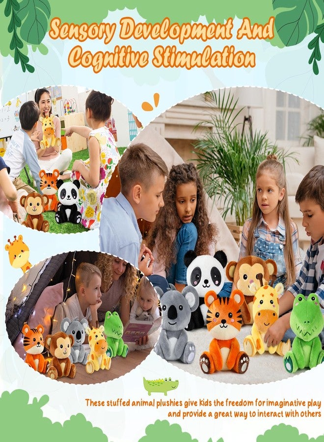 RoundFunny 6 Pcs Small Stuffed Safari Animals Bulk, 7 Inch Jungle Animals Stuffed Toys, Plush Panda Crocodile Monkey Giraffe Tiger Elephant for Baby Shower Safari Jungle Themed Party Student Award - Image 5