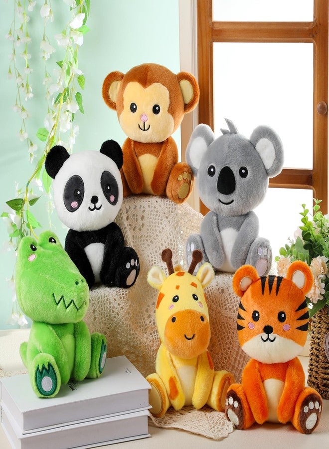 RoundFunny 6 Pcs Small Stuffed Safari Animals Bulk, 7 Inch Jungle Animals Stuffed Toys, Plush Panda Crocodile Monkey Giraffe Tiger Elephant for Baby Shower Safari Jungle Themed Party Student Award - Image 4