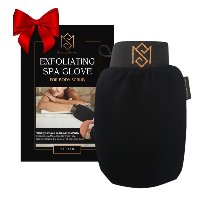 MS Exfoliating Glove Kessa Mitt Body Scrubber - Dead Skin Remover Shower Glove for Dead Skin Scrubbing and Deep Pore Cleansing - by MoroccanSource (1 Pack Black) - Image 1