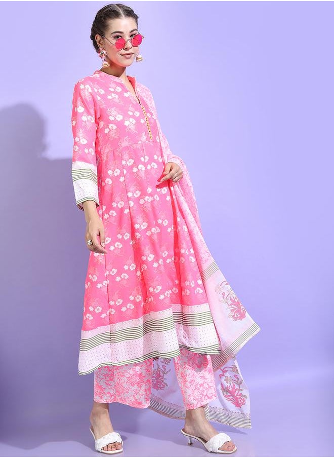 Vishudh Pack of 3 - Floral Cotton Kurta, Palazzo & Dupatta by Styli  - Image 5