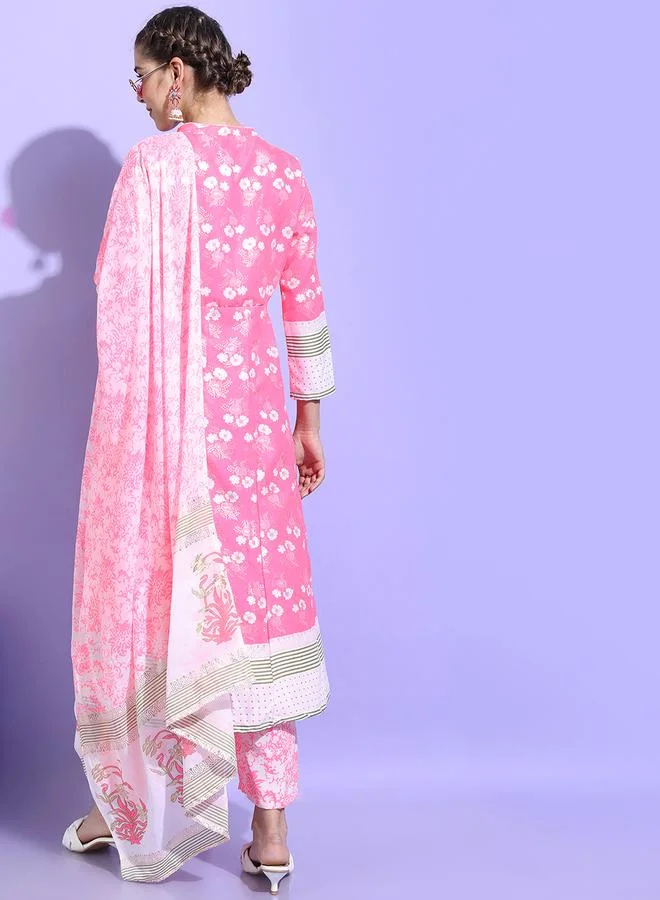 Vishudh Pack of 3 - Floral Cotton Kurta, Palazzo & Dupatta by Styli