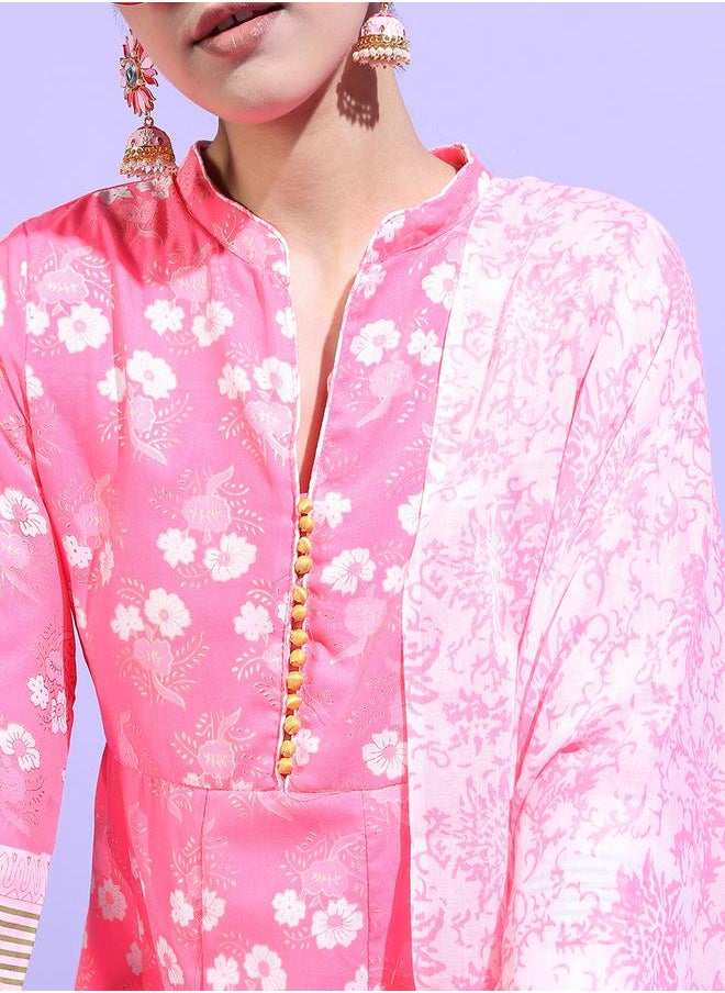 Vishudh Pack of 3 - Floral Cotton Kurta, Palazzo & Dupatta by Styli  - Image 4