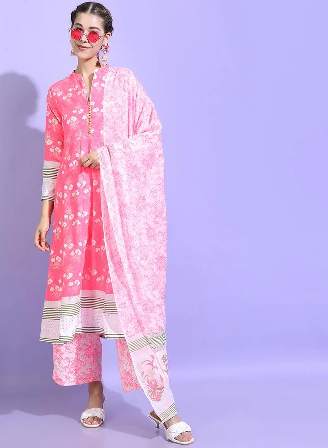 Vishudh Pack of 3 - Floral Cotton Kurta, Palazzo & Dupatta by Styli