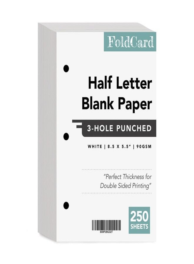 FoldCard Half Letter Blank Paper, 3 Hole Punched, Bright White 3 Ring Binders and Clipboards Refill - 8.5" x 5.5" - Writing, Copy, Printing - Regular Paper, 24lb Bond/60lb Text/90 GSM - Image 1