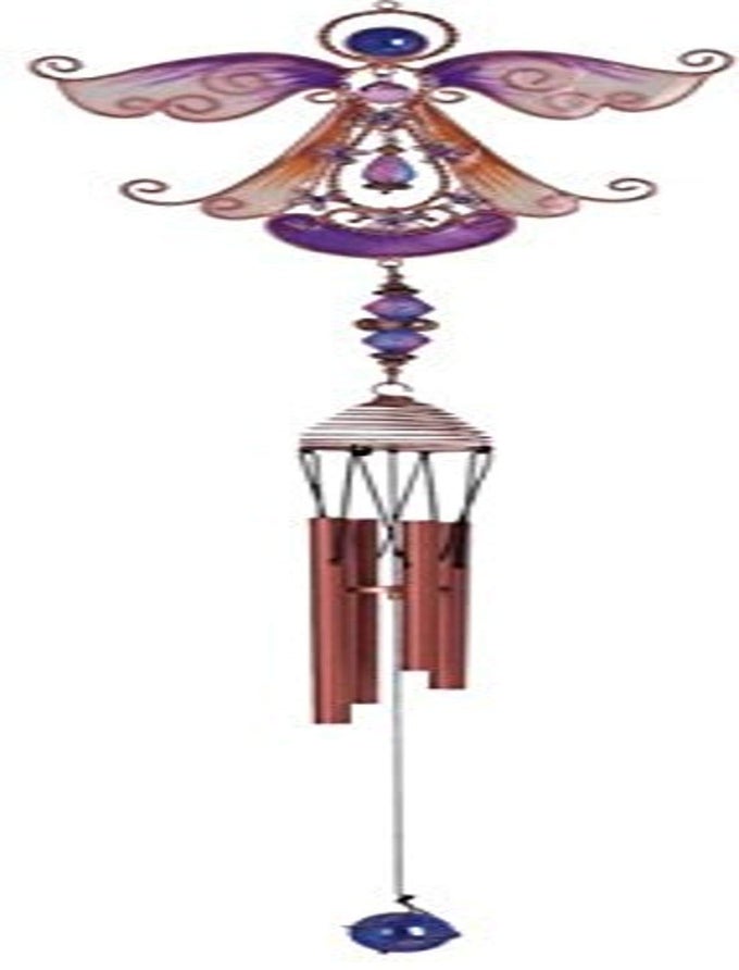 SSG99890 WIND CHIME COPPER AND GEM ANGEL GARDEN DECORATION HANGING PORCH DECOR