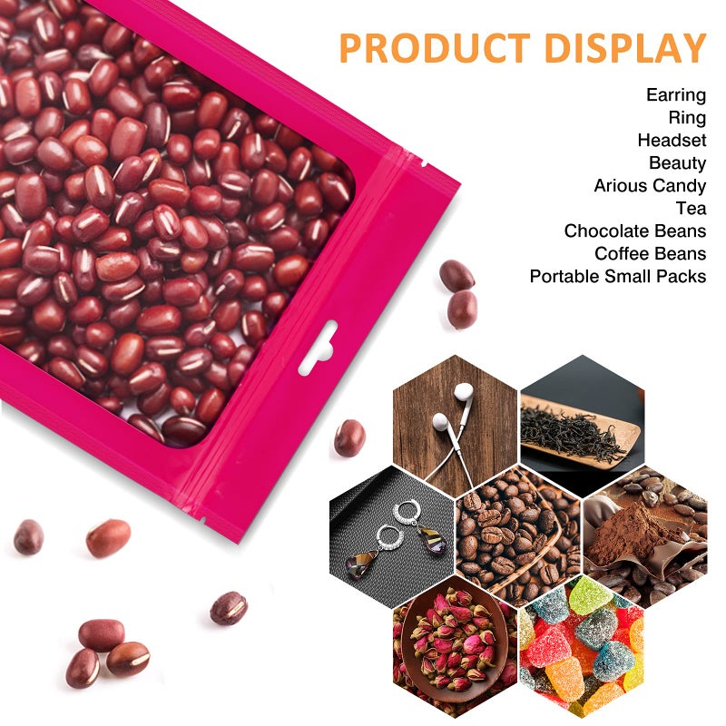 LODROC 100 Pieces Resealable Mylar Ziplock Bags with Clear Window - 3.5x4.7 Inches Smell Proof Bag Coffee Beans Packaging Pouch for Food Self Sealing Storage Supplies Jewelry Electronics Party, Pink - Image 4