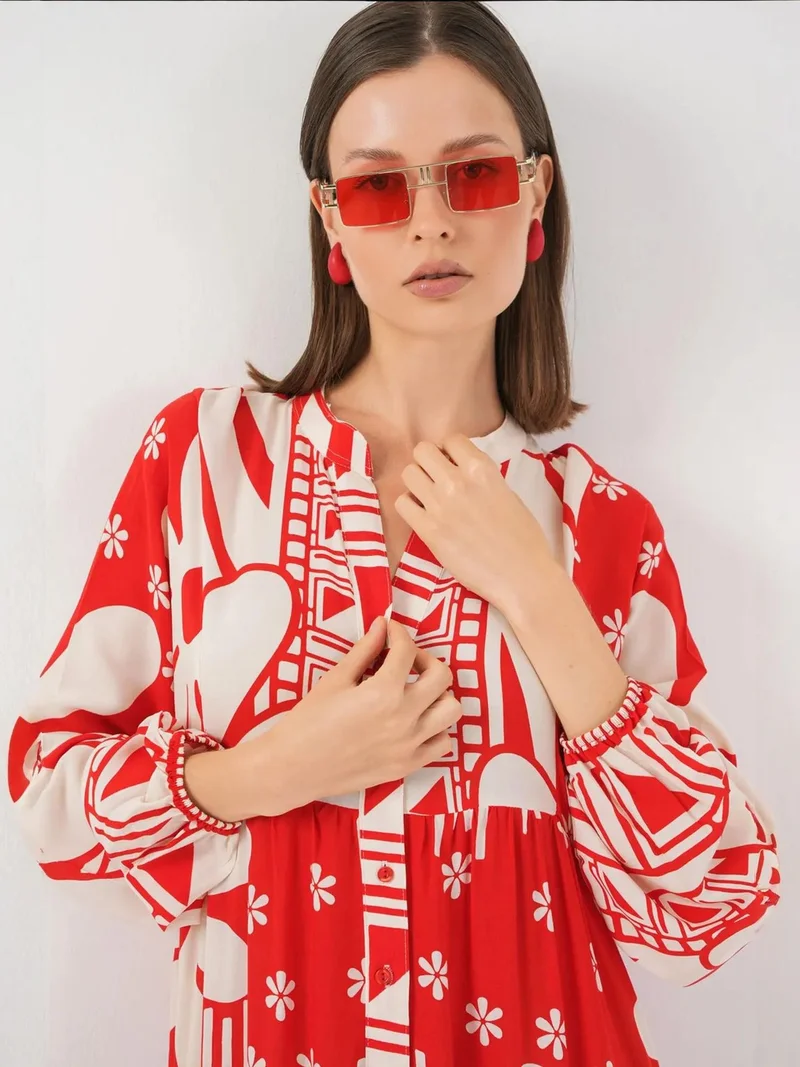 BIG DART BDART Printed V-Neck Maxi Dress with Button Closure