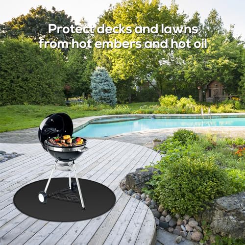 Protebox 36'' Fire Pit Mat for Solo Stove Bonfire, Round Fireproof Under Grill Mat, Oil-Proof Waterproof BBQ Pad for Deck Patio Grass Outdoor Grill Accessories, Portable and Reusable, Glossy Black - Image 2