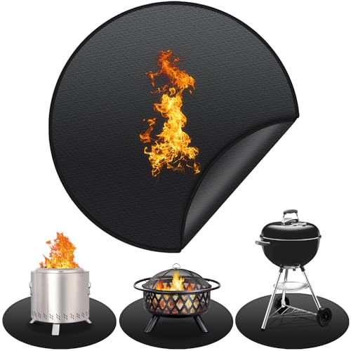 Protebox 36'' Fire Pit Mat for Solo Stove Bonfire, Round Fireproof Under Grill Mat, Oil-Proof Waterproof BBQ Pad for Deck Patio Grass Outdoor Grill Accessories, Portable and Reusable, Glossy Black - Image 1