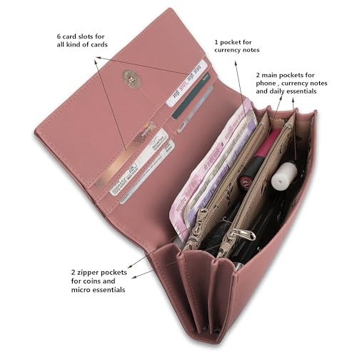 ALSU Women's Hand Wallet Purse Clutch | Phone Pocket | Coin Compartment | Credit Card Slots| Zipper Pocket| Office use| Casual use| Faux Leather (Peach) - Image 5