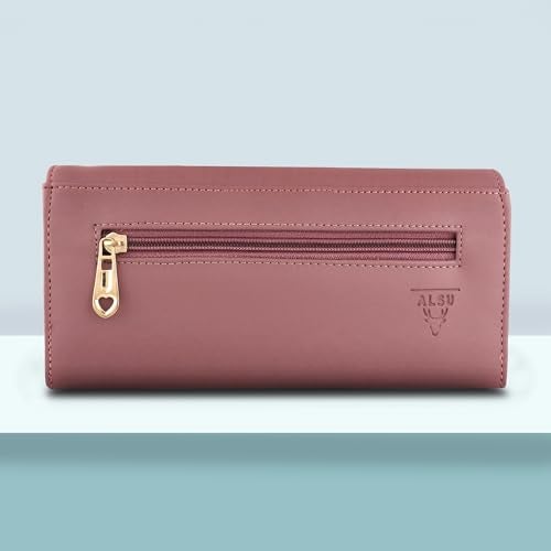 ALSU Women's Hand Wallet Purse Clutch | Phone Pocket | Coin Compartment | Credit Card Slots| Zipper Pocket| Office use| Casual use| Faux Leather (Peach) - Image 3