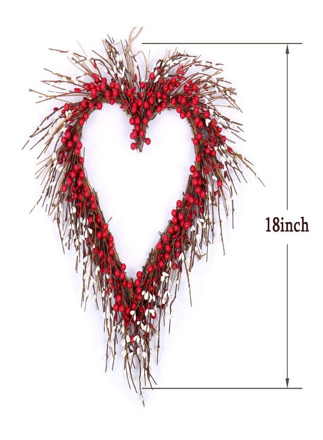 idyllic Heart Wreath Handmade Red Berry Heart Shaped Wreath Rustic Twig for Door Decorative Classic Indoor Decor 18 Inches Valentine's Wreath - Image 2