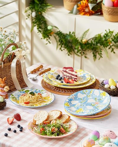 Metahom Easter Salad Plates, 8" Ceramic Bunny Plate Set, Dessert Appetizer Dishes Set of 6, Watercolor Style, Dishwasher & Microwave Safe, Set of 6 - Image 3