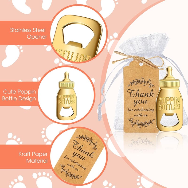 Chengu Popping Bottle Openers Baby Shower Return Favors for Guests Bottle Opener Decorations and Souvenirs with Organza Bags Thank You Tags for Theme Party Favors (Retro Style,151 Pieces) - Image 5