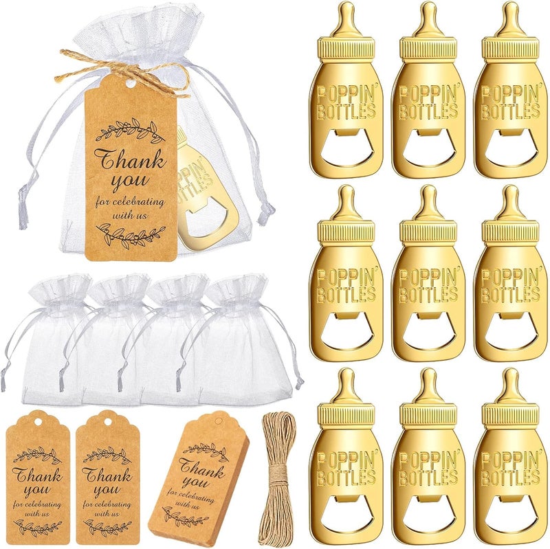 Chengu Popping Bottle Openers Baby Shower Return Favors for Guests Bottle Opener Decorations and Souvenirs with Organza Bags Thank You Tags for Theme Party Favors (Retro Style,151 Pieces) - Image 1