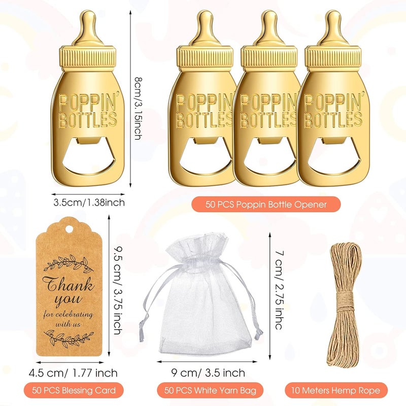 Chengu Popping Bottle Openers Baby Shower Return Favors for Guests Bottle Opener Decorations and Souvenirs with Organza Bags Thank You Tags for Theme Party Favors (Retro Style,151 Pieces) - Image 2