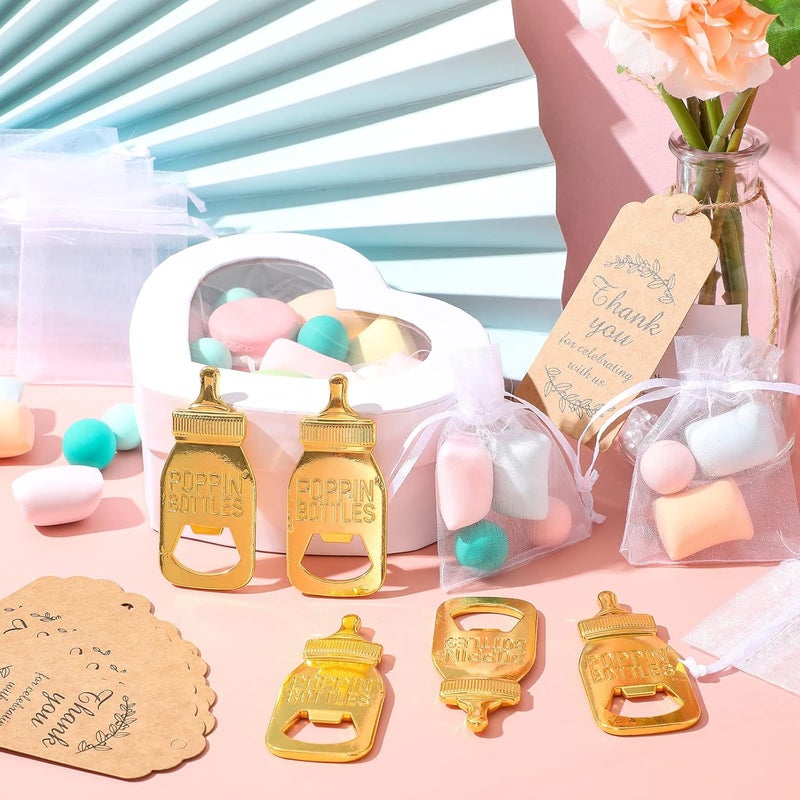 Chengu Popping Bottle Openers Baby Shower Return Favors for Guests Bottle Opener Decorations and Souvenirs with Organza Bags Thank You Tags for Theme Party Favors (Retro Style,151 Pieces) - Image 3