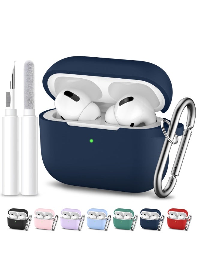 SZOXST AirPods Pro 3 Case Cover  AirPods Pro Case for Women and Men, Soft Silicone Protective Case for Airpods Pro 3 Generation 2025 with Keychain Front LED Visible Comes With Cleaning Pen Dark Blue - Image 1