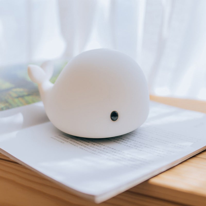 Touch Sensor Night Light USB-Rechargeable 800mAh White Silicone Whale Lamp - Tap to Switch 7 Colors for Kids Bedrooms Nurseries Travel - Image 3