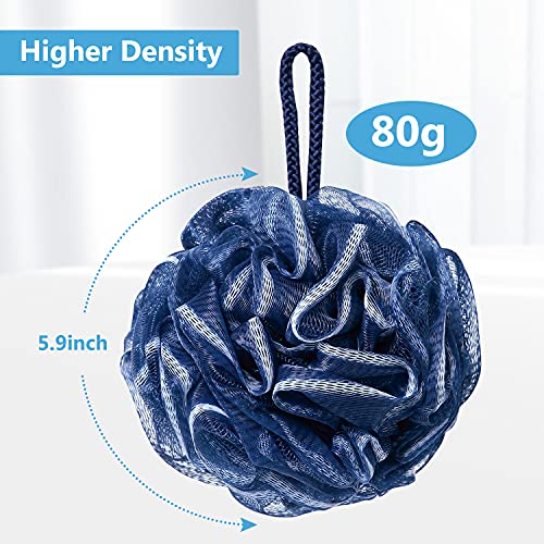 VANZAVANZU Bath Loofah Large 80g Shower Sponge Body Scrubber Mesh Pouf for Men and Women Set of 4 Navy Blue - Image 5